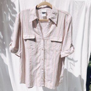 80s Linen button down pinstripe shirt